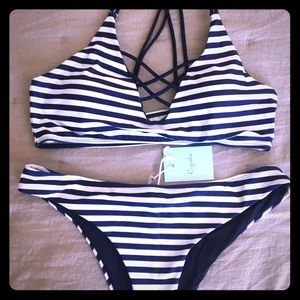 Cupshe navy striped bikini